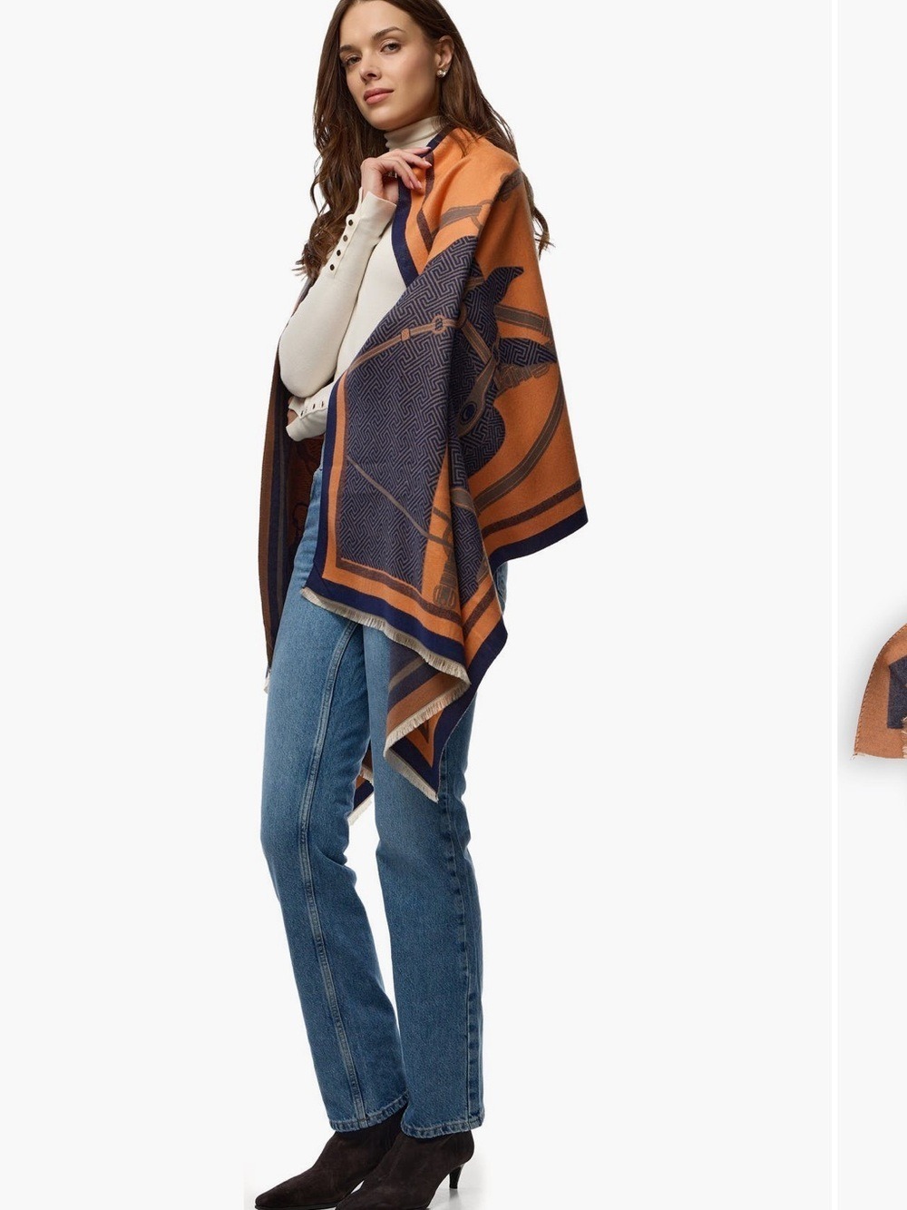 Orange & Navy horse print reversible 
scarf - Picture 7 of 8